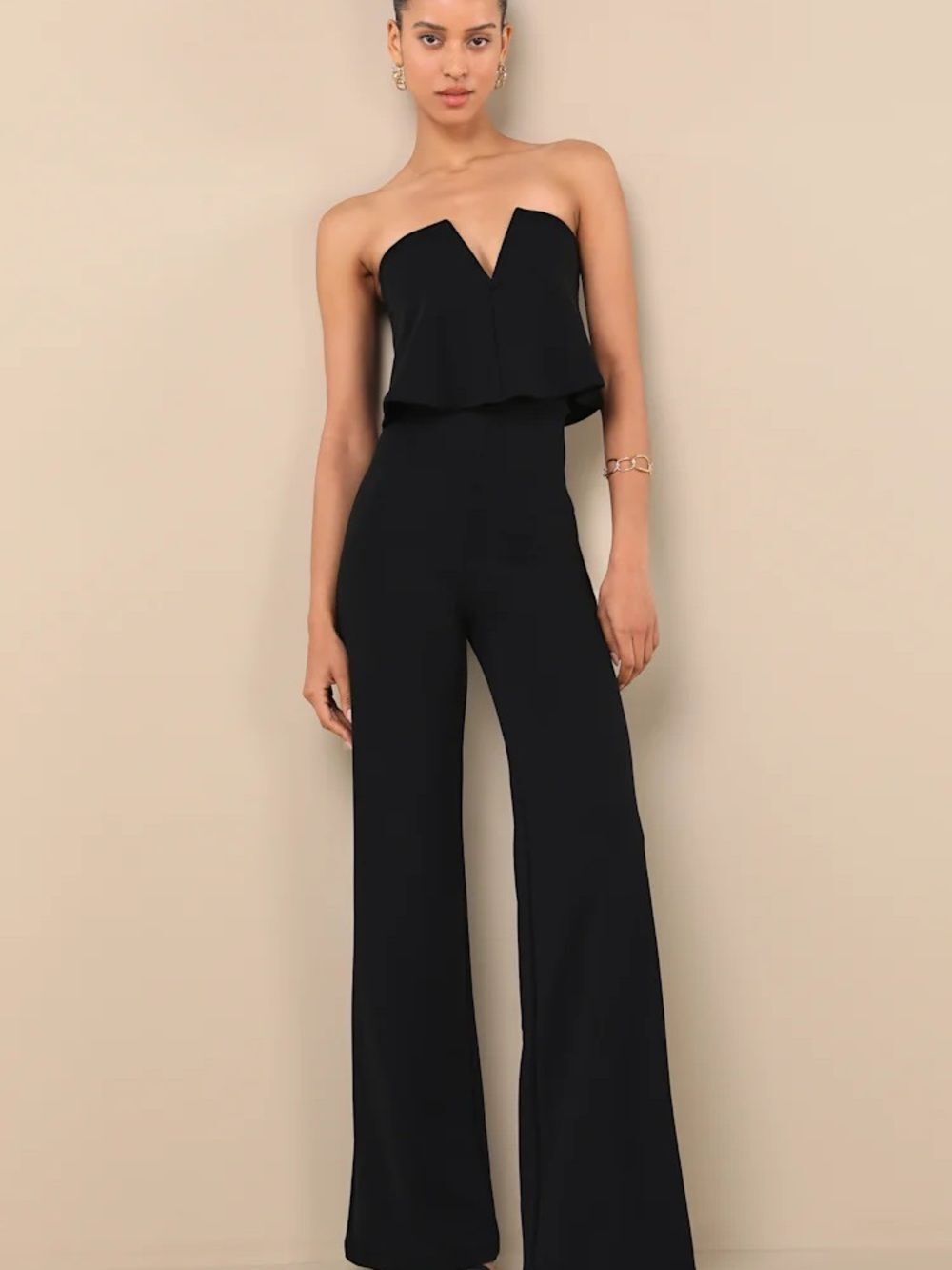 Lulu’s Power of Love Black Strapless V-Neck Women’s Jumpsuit Medium NWT